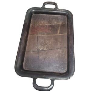 Double handle silver UNMARKED tray serving platter 26" rimmed lip